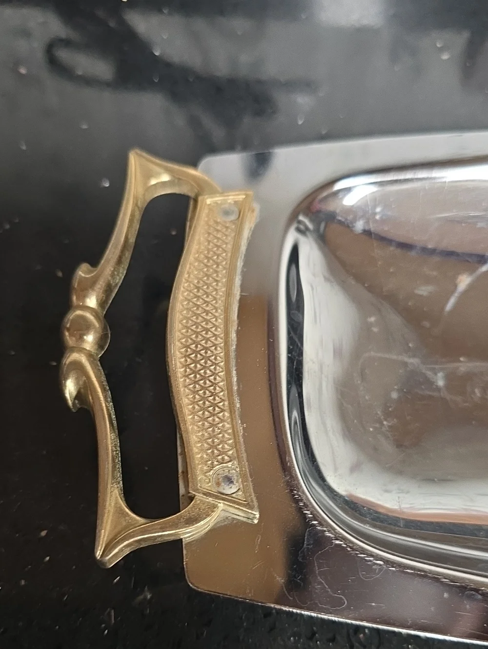 Very Vintage. Silver-Tone Long Serving Tray with Gold Handles